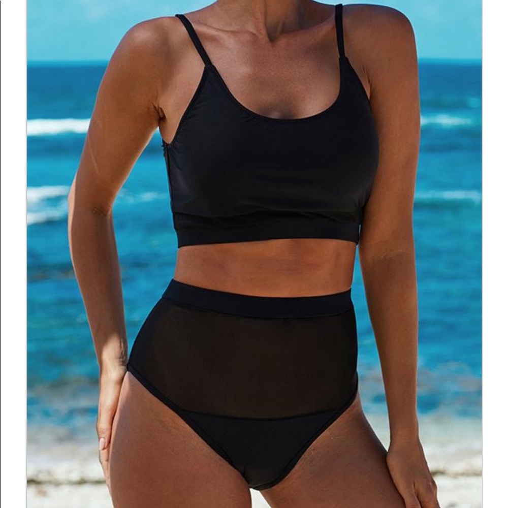 High wasted black bikini set